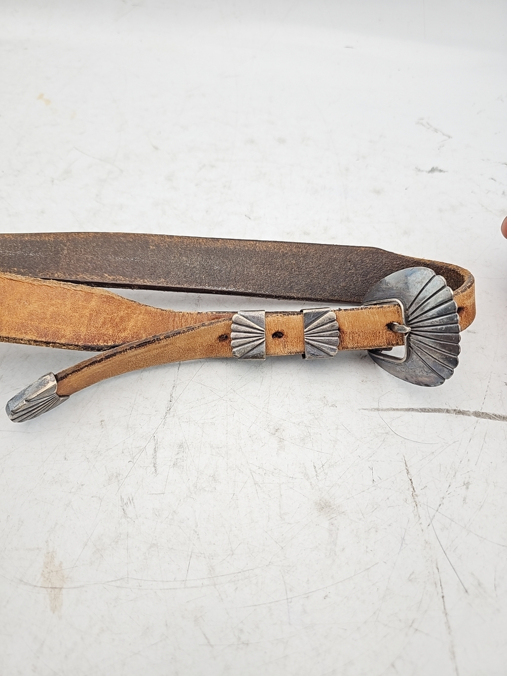 Vintage Western Leather Belt with Sterling Buckle